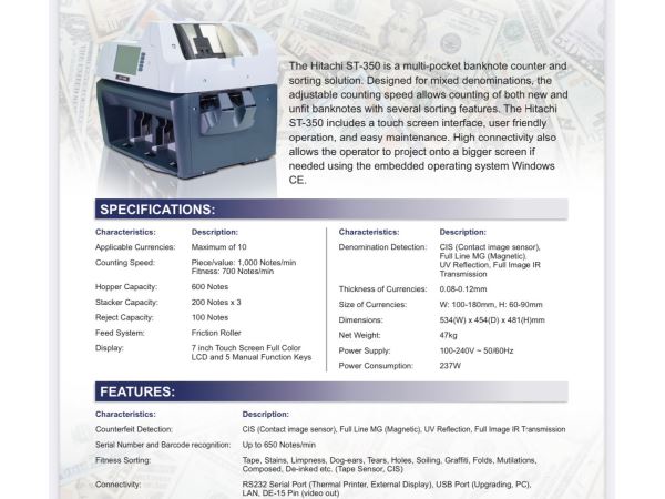 Máy Phân Loại Tiền ATM Hitachi ST-350 Series - Hình 4